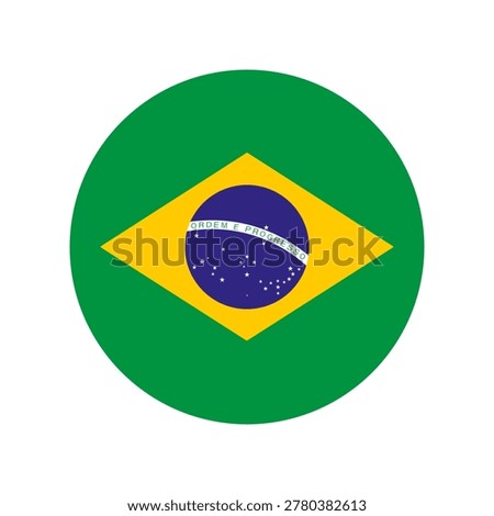 National flag of Brazil. Brazil flag circle icon, badge. Round background, sticker flag of Brazil. National Brazilian flag circular symbol, button, banner. Official colors and proportions.