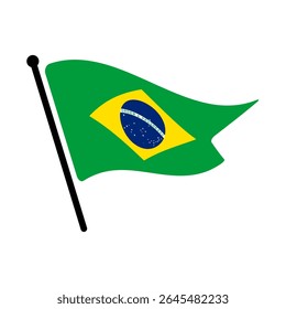 National flag of Brazil.  Brazil flag computer digital vector illustration icon design.  Fluttering flagpole flag.