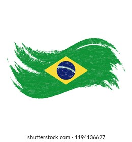 National Flag Of Brazil, Designed Using Brush Strokes,Isolated On A White Background. Vector Illustration. Use For Brochures, Printed Materials, Logos, Independence Day.