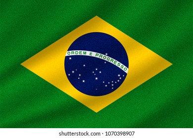 national flag of Brazil on wavy cotton fabric. Realistic vector illustration.
