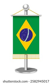 National flag of Brazil on white background. Vector 3d illustration