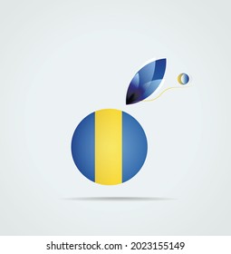 National flag of Brecht municipality ( Flanders, Belgium ) vector illustration. Circular flag with shadow and 3D effect, on a gray background. Brecht municipality flag - round glossy button