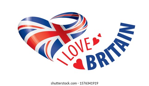 The national flag of the Britain and the inscription I love Britain. Vector illustration