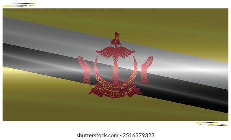 National Flag of Brunei in black shadow. Borneo flag in Rectangle shape. Asian Country. Brunei flags isolated on white background. Editable vector EPS available