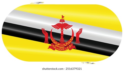 National Flag of Brunei. Borneo flag in Capsule shape. Asian Country. Brunei flags isolated on white background. Editable vector EPS available