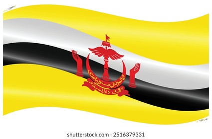 National Flag of Brunei. Borneo flag in Waving shape. Asian Country. Brunei flags isolated on white background. Editable vector EPS available