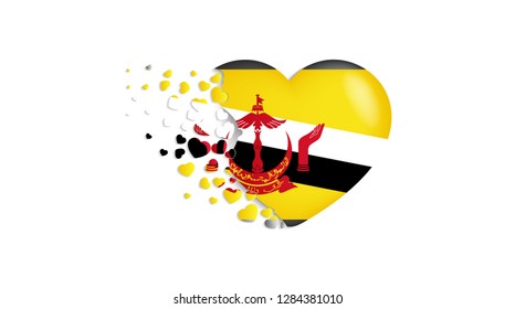 National flag of Brunei in heart illustration. With love to Brunei country. The national flag of Brunei fly out small hearts