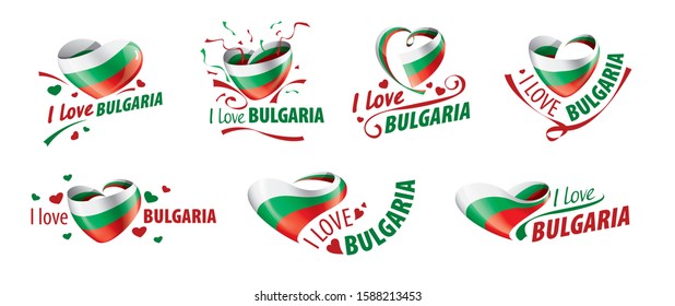 The national flag of the Bulgaria and the inscription I love Bulgaria. Vector illustration