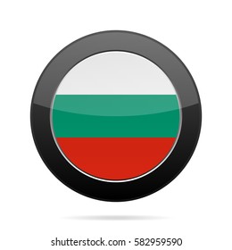 National flag of Bulgaria. Shiny black round button with shadow.