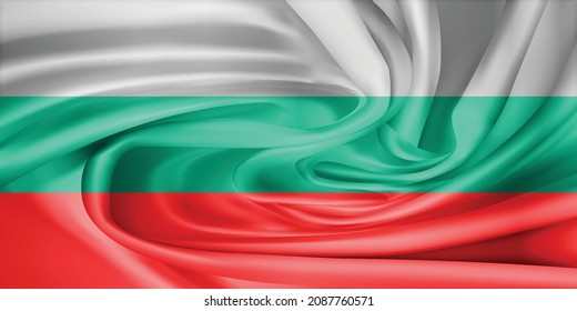 The national flag of bulgaria. The symbol of the state on wavy cotton fabric. Realistic vector illustration.flag background with cloth texture