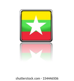 National flag of Burma in rectangle frame with reflection