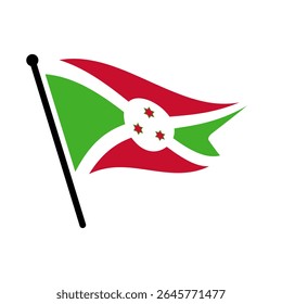 Bandeira nacional do Burundi.  Projeto de ícone de ilustração de vetor digital de bandeira do Burundi.  Bandeira de mastro flutuante.