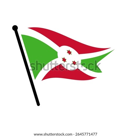 National flag of Burundi.  Burundi flag computer digital vector illustration icon design.  Fluttering flagpole flag.
