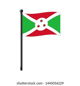 national flag of Burundi in the original colours and on the stick