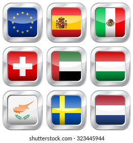 National flag button set on a white background. Vector illustration.