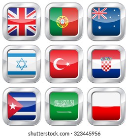 National flag button set on a white background. Vector illustration.