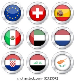 National flag button set on a white background. Vector illustration.