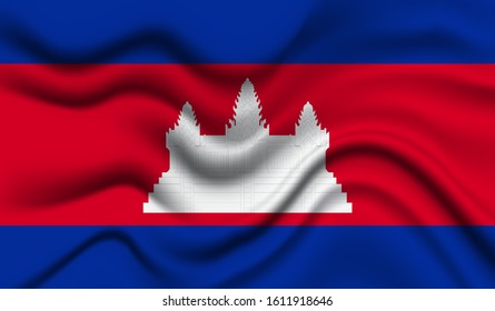 National flag of Cambodia. Abstract national flag waving with curved fabric background. Realistic waving flag of Cambodia vector background.