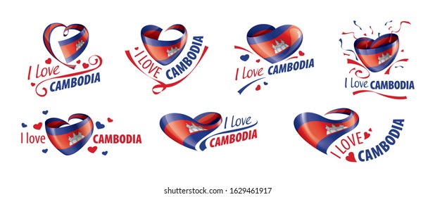 National flag of the Cambodia in the shape of a heart and the inscription I love Cambodia. Vector illustration