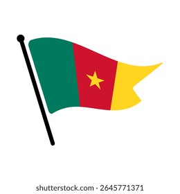 Bandeira nacional dos Camarões.  Camarões bandeira computador digital vetor ilustração ícone design.  Bandeira de mastro flutuante.