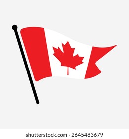 National flag of Canada.  Canada flag computer digital vector illustration icon design.  Fluttering flagpole flag.