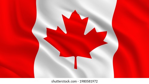 National Flag of Canada flies in the wind. Wavy canadian flag. Close up front view. Beautiful for design. Realistic 3d Vector illustration