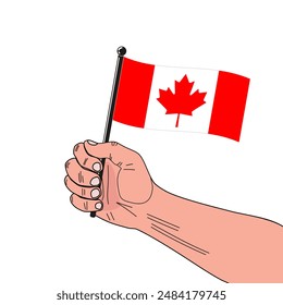 national flag of Canada in the original colours and on the stick