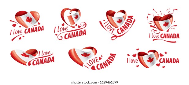 National flag of the Canada in the shape of a heart and the inscription I love Canada. Vector illustration