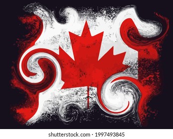 The National Flag of Canada with the symbol of maple leaf (French: le Drapeau national du Canada)