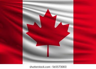 The national flag of Canada. The symbol of the state on wavy silk fabric. Realistic vector illustration.