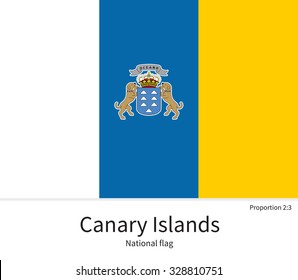 National flag of Canary Islands with correct proportions, element, colors for education books and official documentation