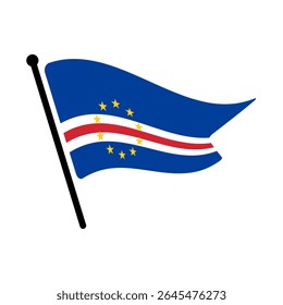 National flag of Cape Verde.  Cape Verde flag computer digital vector illustration icon design.  Fluttering flagpole flag.