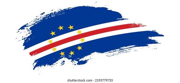 National flag of Cape Verde with curve stain brush stroke effect on white background