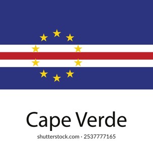 The national flag of Cape Verde featuring blue, red, white, and yellow colors with ten stars. The flag symbolizes the country's identity and national pride.