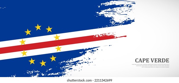 National flag of Cape Verde with textured brush flag. Artistic hand drawn brush flag banner background