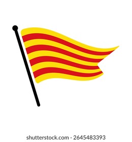 National flag of Catalonia.  Catalonia flag computer digital vector illustration icon design.  Fluttering flagpole flag.