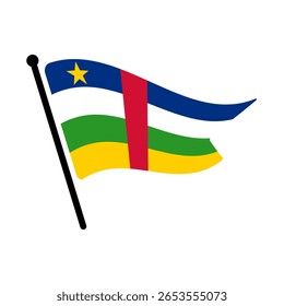 National flag of Central African Republic. Central African Republic flag computer digital vector illustration icon design. Fluttering flagpole flag.