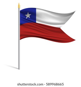 The national flag of Chile on a pole. The wavy fabric. The sign and symbol of the country. Realistic vector.