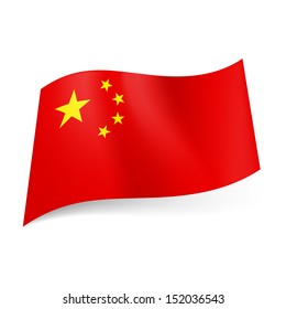 National flag of China: big golden star with four smaller stars in semicircle in upper left corner of red field. 