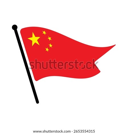 National flag of China. Chinese flag computer digital vector illustration icon design. Fluttering flagpole flag.