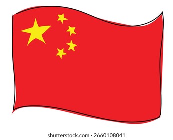 La bandera nacional de China en un patrón de rayas continuas sobre un fondo blanco.