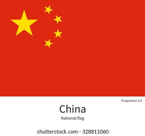 National flag of China with correct proportions, element, colors for education books and official documentation