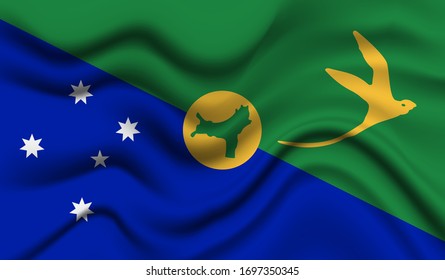 National flag of Christmas Island. Abstract national flag waving with curved fabric background. Realistic waving flag of Christmas Island vector background.