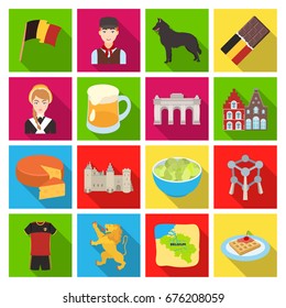 National, flag, clothing and other Belgium attributes .Belgium set collection icons in flat style vector symbol stock illustration web.