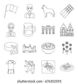 National, flag, clothing and other Belgium attributes .Belgium set collection icons in line style vector symbol stock illustration web.