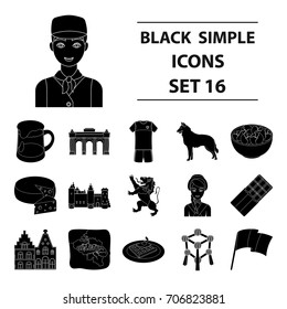 National, flag, clothing and other Belgium attributes .Belgium set collection icons in black style vector symbol stock illustration web.