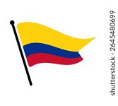 National flag of Colombia.  Colombia flag computer digital vector illustration icon design.  Fluttering flagpole flag.
