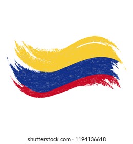 National Flag Of Colombia, Designed Using Brush Strokes,Isolated On A White Background. Vector Illustration. Use For Brochures, Printed Materials, Logos, Independence Day.