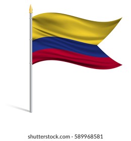 The national flag of Colombia on a pole. The wavy fabric. The sign and symbol of the country. Realistic vector.