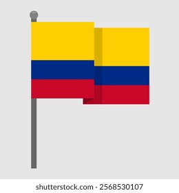 The national flag of Colombia waving on a gray flagpole. Vector illustration, EPS10